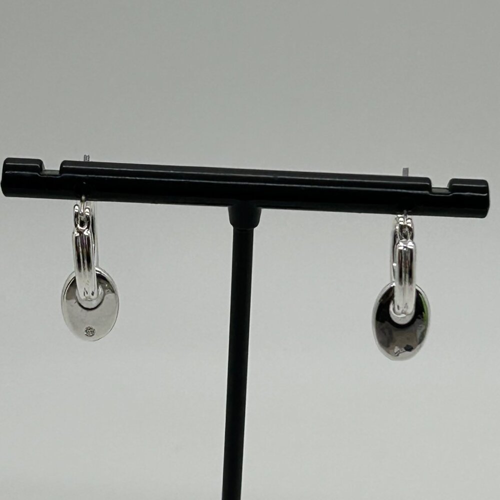 Chaps Silver-Tone Double Hoop Earrings With Dangling Oval Accents For Women - Picture 4 of 14
